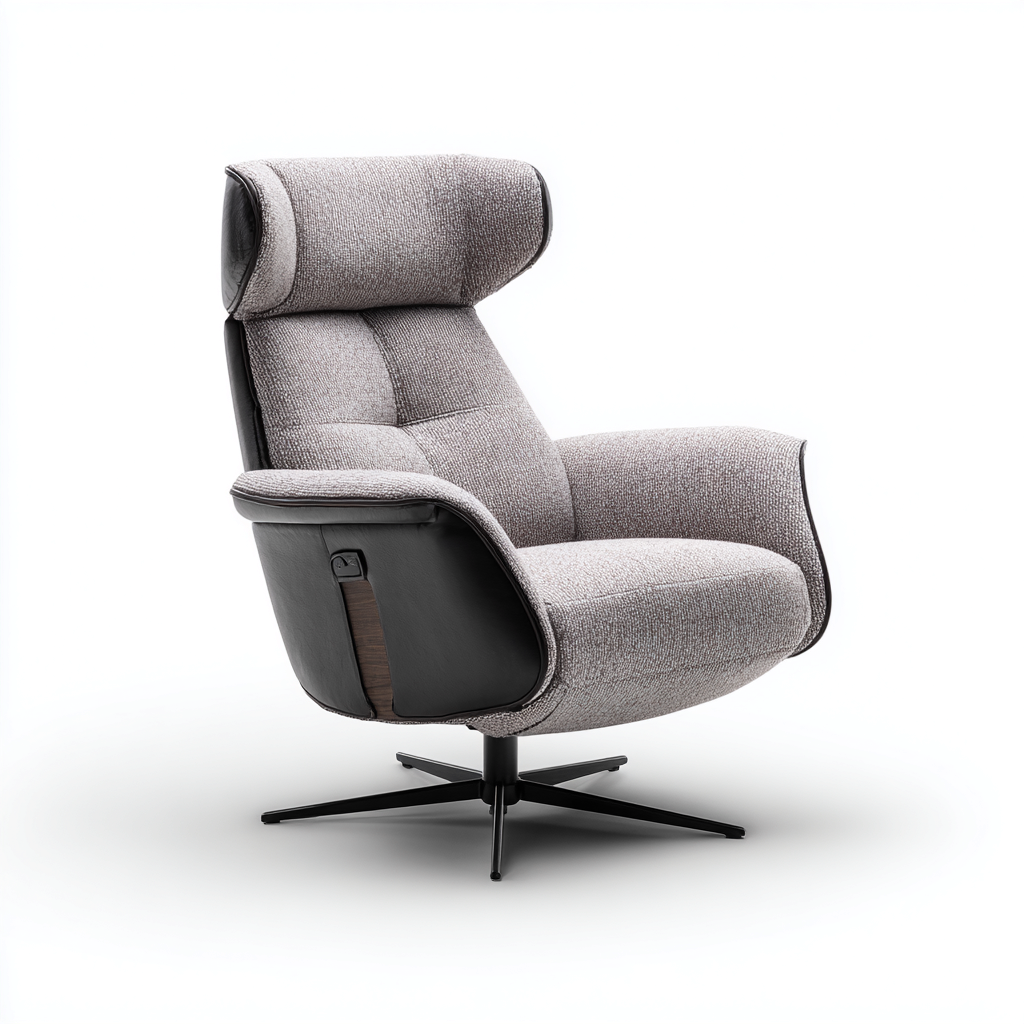Fauteuil relax en tissu et simili cuir 80x85x105 cm - gris - adapté au salon - design moderne-Nicheuse