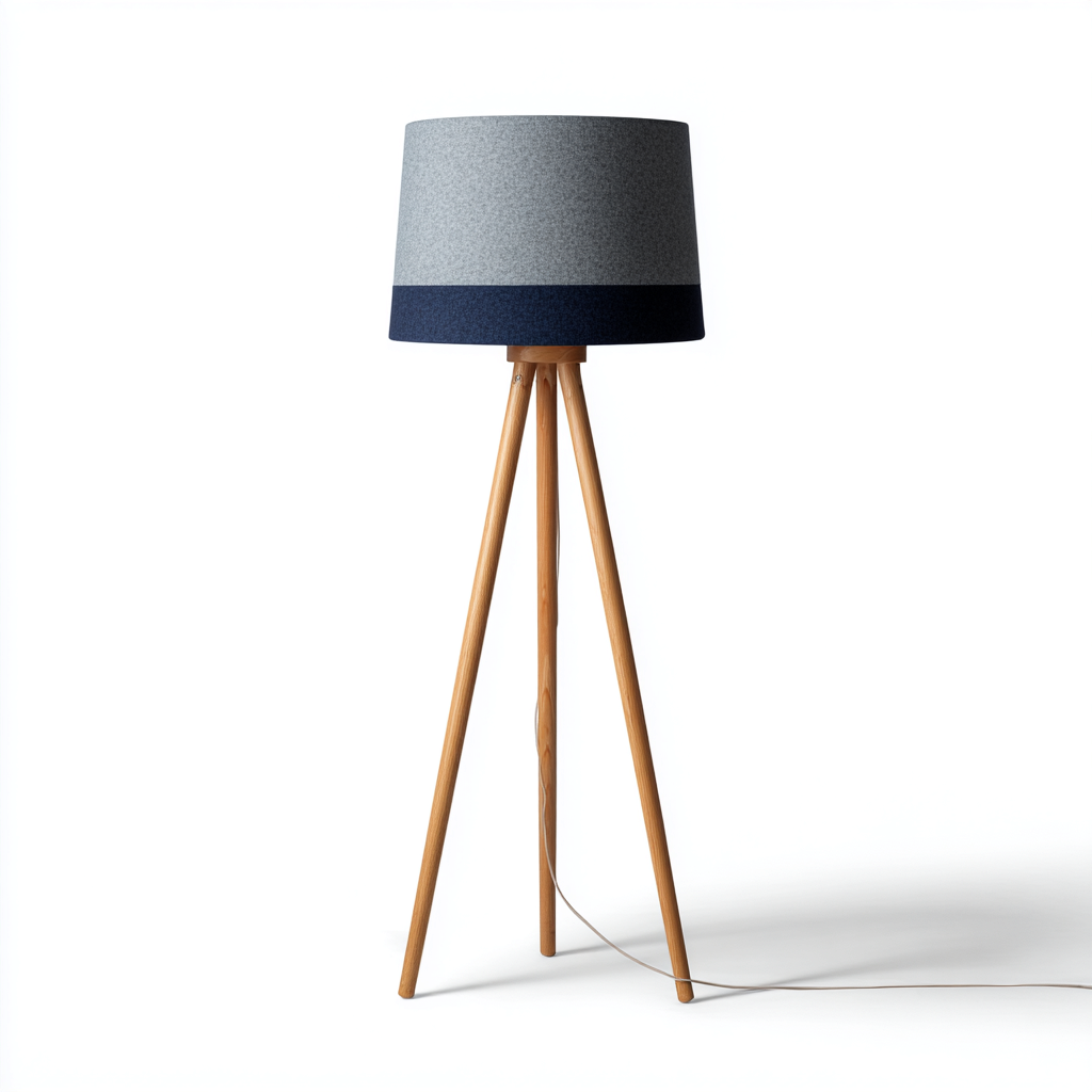 Lampadaire bois trépied 45x45x150 cm - tissu gris - bleu - style moderne pour salon-Nicheuse