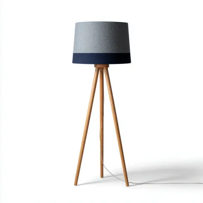 Lampadaire bois trépied 45x45x150 cm - tissu gris - bleu - style moderne pour salon-Nicheuse