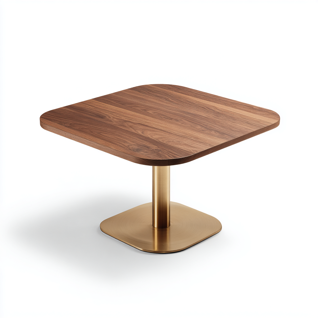 Table à manger bois et métal 70x70x75 cm - noix - or - pour salle à manger - style moderne-Nicheuse