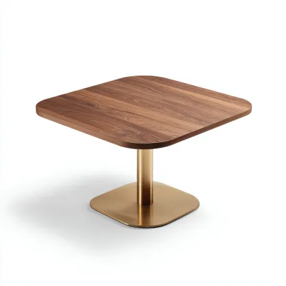 Table à manger bois et métal 70x70x75 cm - noix - or - pour salle à manger - style moderne-Nicheuse