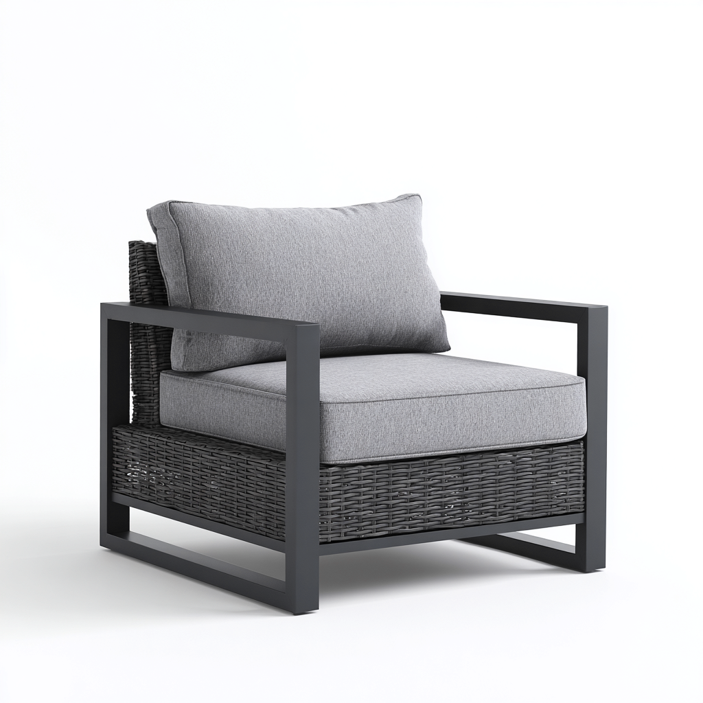 Fauteuil de jardin aluminium et rotin synthétique 82x80x86 cm - gris - noir - adapté à l'extérieur - design moderne-Nicheuse