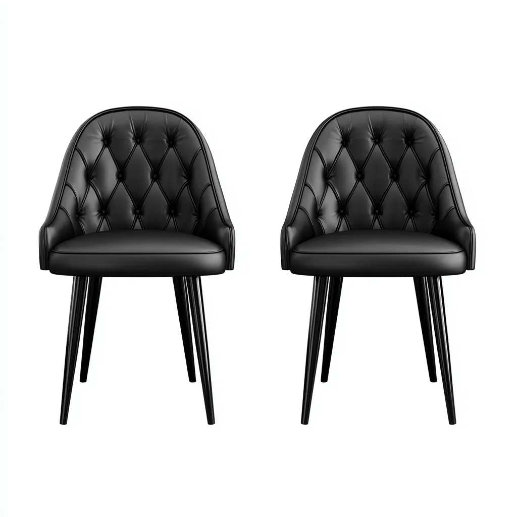 Chaise de salle à manger lot de 2 cuir et métal 54x60x89 cm - noir - style capitonné - adaptées à salle à manger-Nicheuse