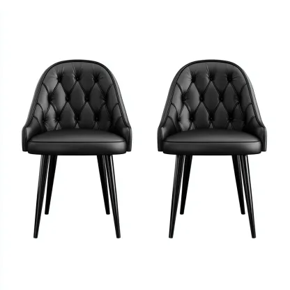 Chaise de salle à manger lot de 2 cuir et métal 54x60x89 cm - noir - style capitonné - adaptées à salle à manger-Nicheuse