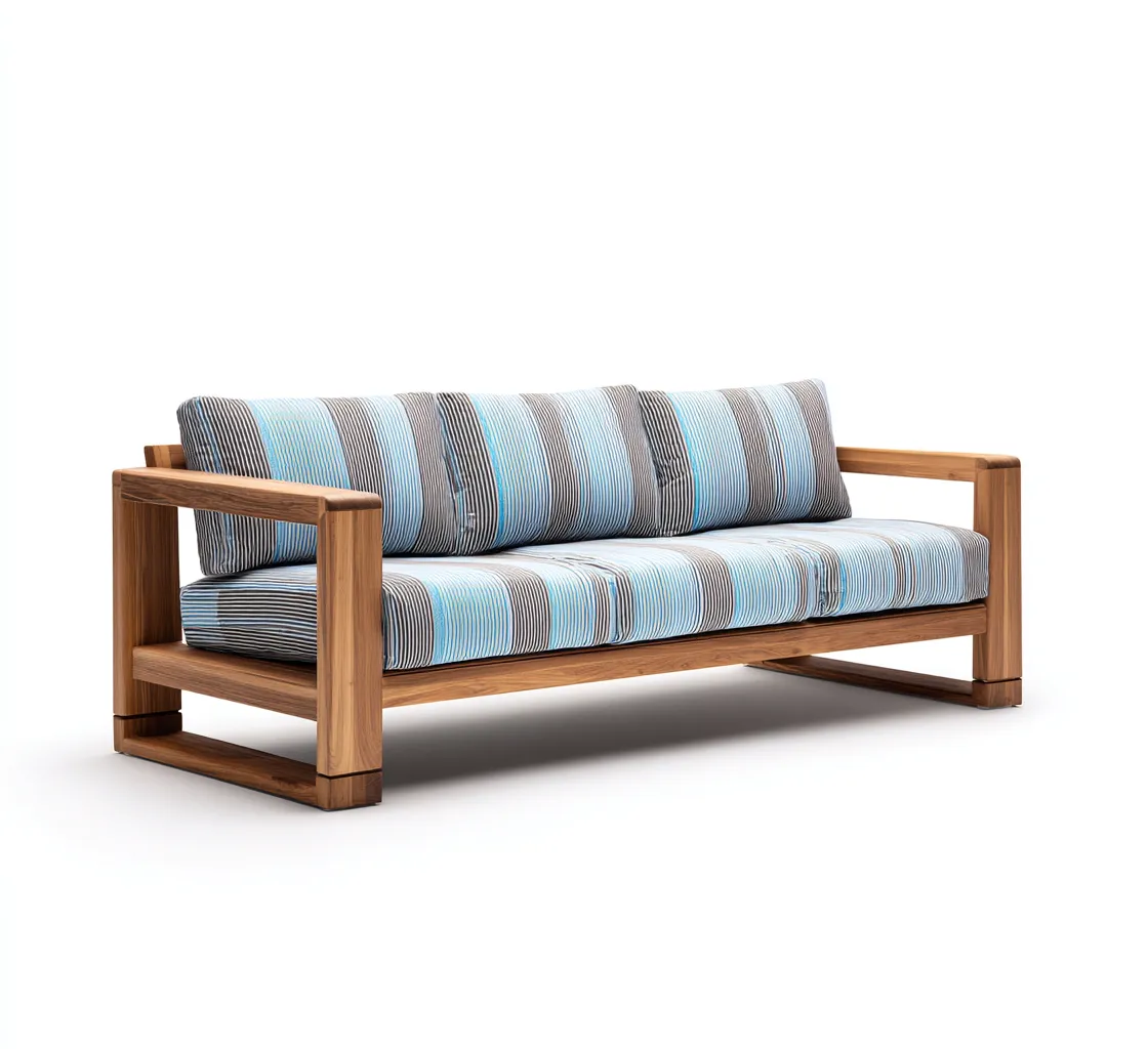 Canapé de jardin Bois et tissu 196x82x86 cm - bleu - gris - style naturel pour espaces extérieurs-Nicheuse