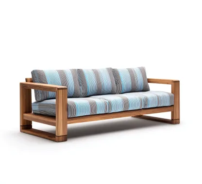 Canapé de jardin Bois et tissu 196x82x86 cm - bleu - gris - style naturel pour espaces extérieurs-Nicheuse