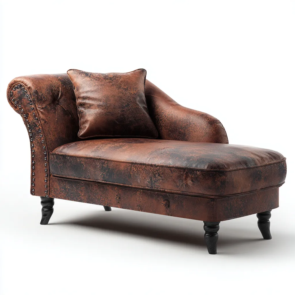 Chaise longue - cuir véritable - bois - 170x73x87 cm - marron - style vintage - adaptée au salon-Nicheuse