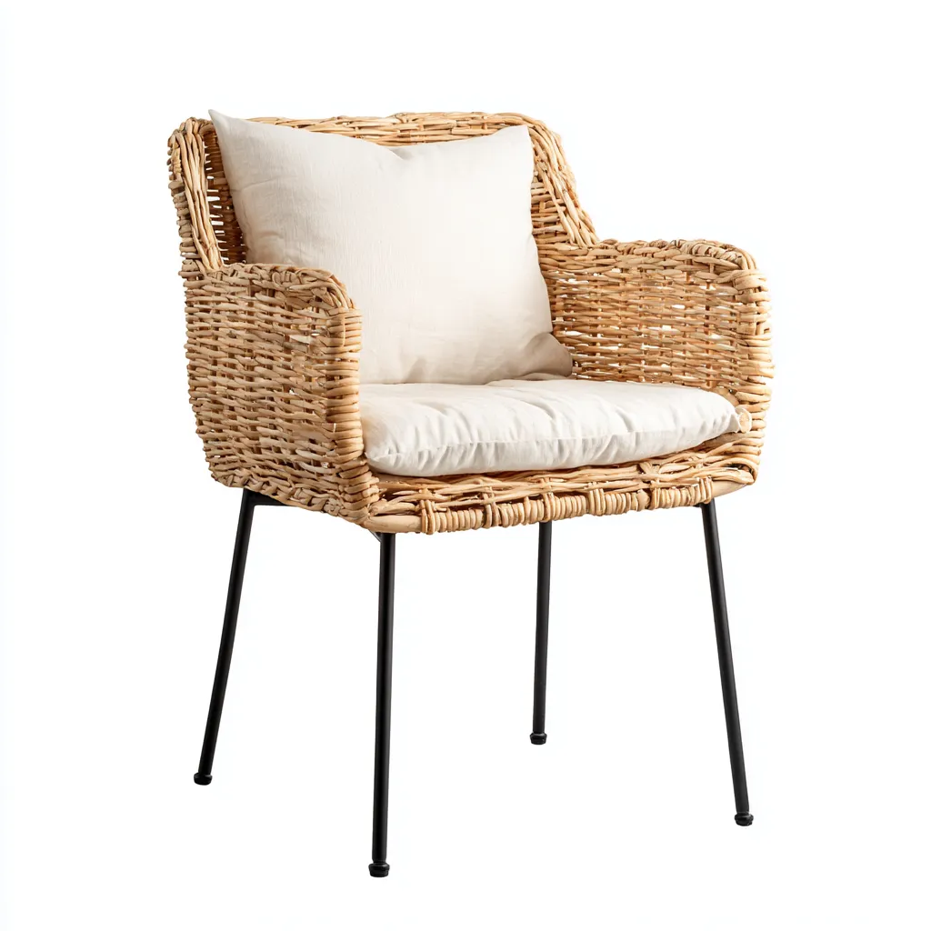 Fauteuil de jardin rotin synthétique et métal 57x58x85 cm - beige - noir - adapté à l'extérieur - design naturel-Nicheuse
