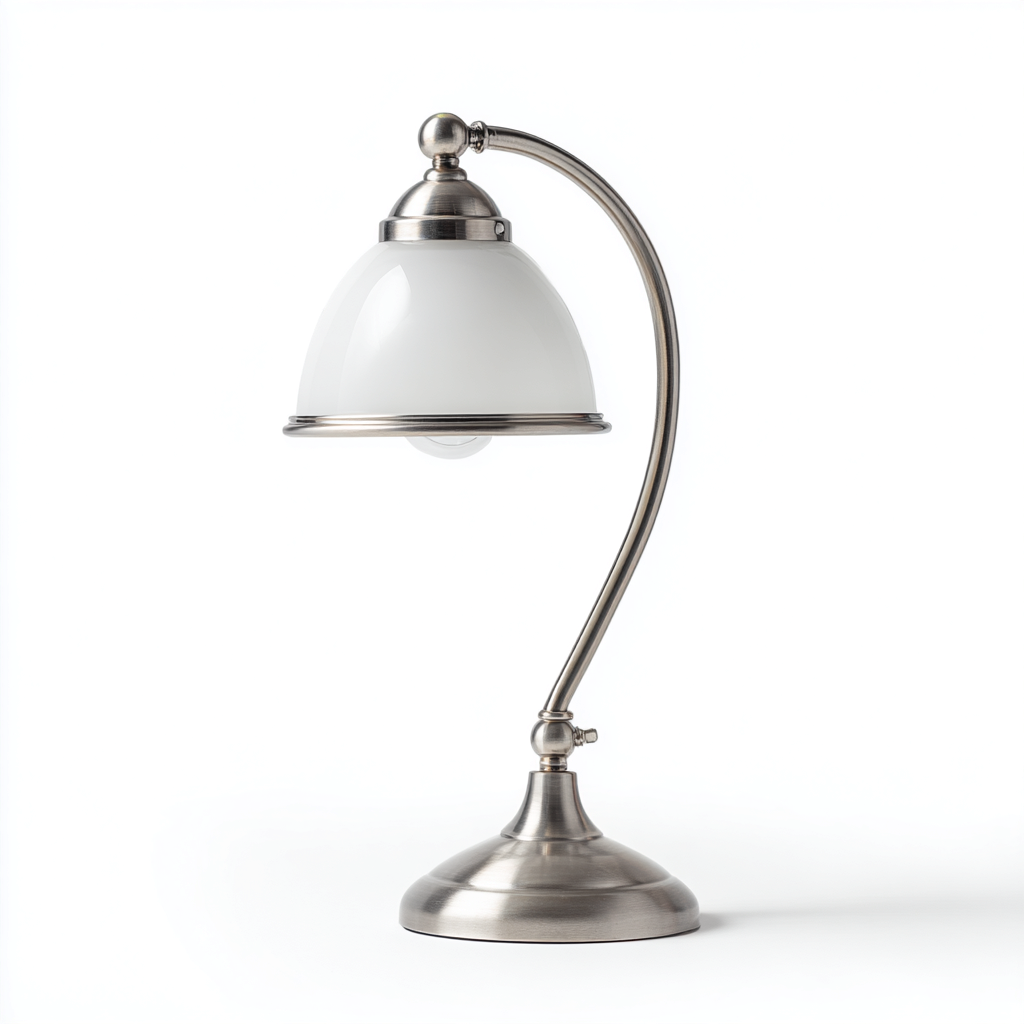 Lampe de table métal et verre 22x18x38 cm - argent et blanc - style moderne pour bureau-Nicheuse