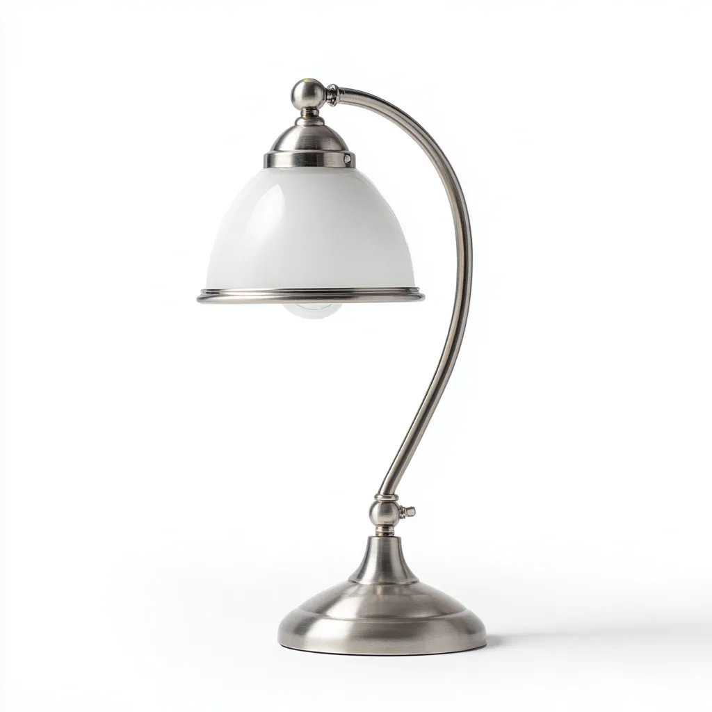 Lampe de table métal et verre 22x18x38 cm - argent et blanc - style moderne pour bureau-Nicheuse