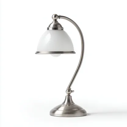 Lampe de table métal et verre 22x18x38 cm - argent et blanc - style moderne pour bureau-Nicheuse