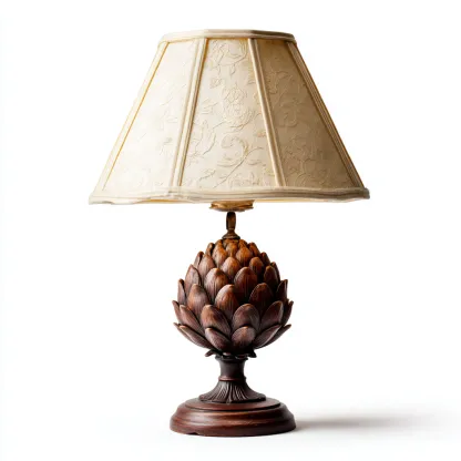 Lampe de table bois sculpté 30x30x55 cm - marron et beige - style classique pour salon-Nicheuse