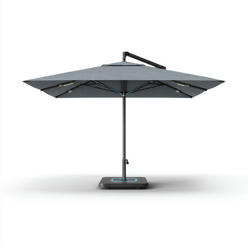 Parasol de jardin Polyester et métal 300x300x250 cm - gris foncé - style moderne avec éclairage LED pour usage extérieur-Nicheuse