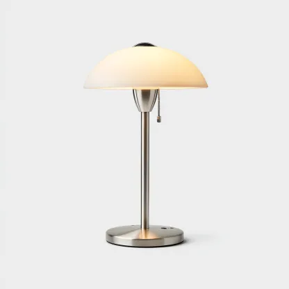 Lampe de table métal et verre 24x24x46 cm - argent et blanc - style moderne pour bureau-Nicheuse