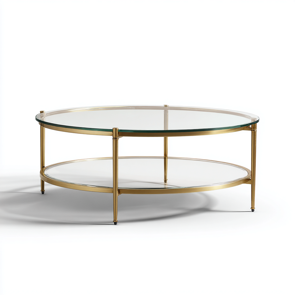 Table basse - verre et métal - 95x95x40 cm - transparent et or - pour salon - style moderne-Nicheuse