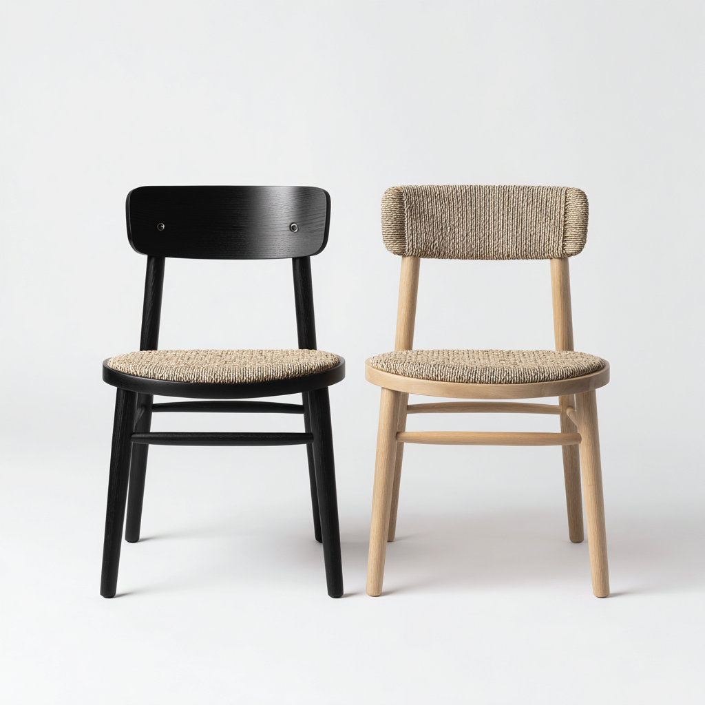 Chaise de salle à manger lot de 2 bois et corde 46x52x80 cm - noir - beige et naturel - beige - style moderne - adaptées à salle à manger-Nicheuse