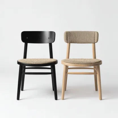 Chaise de salle à manger lot de 2 bois et corde 46x52x80 cm - noir - beige et naturel - beige - style moderne - adaptées à salle à manger-Nicheuse