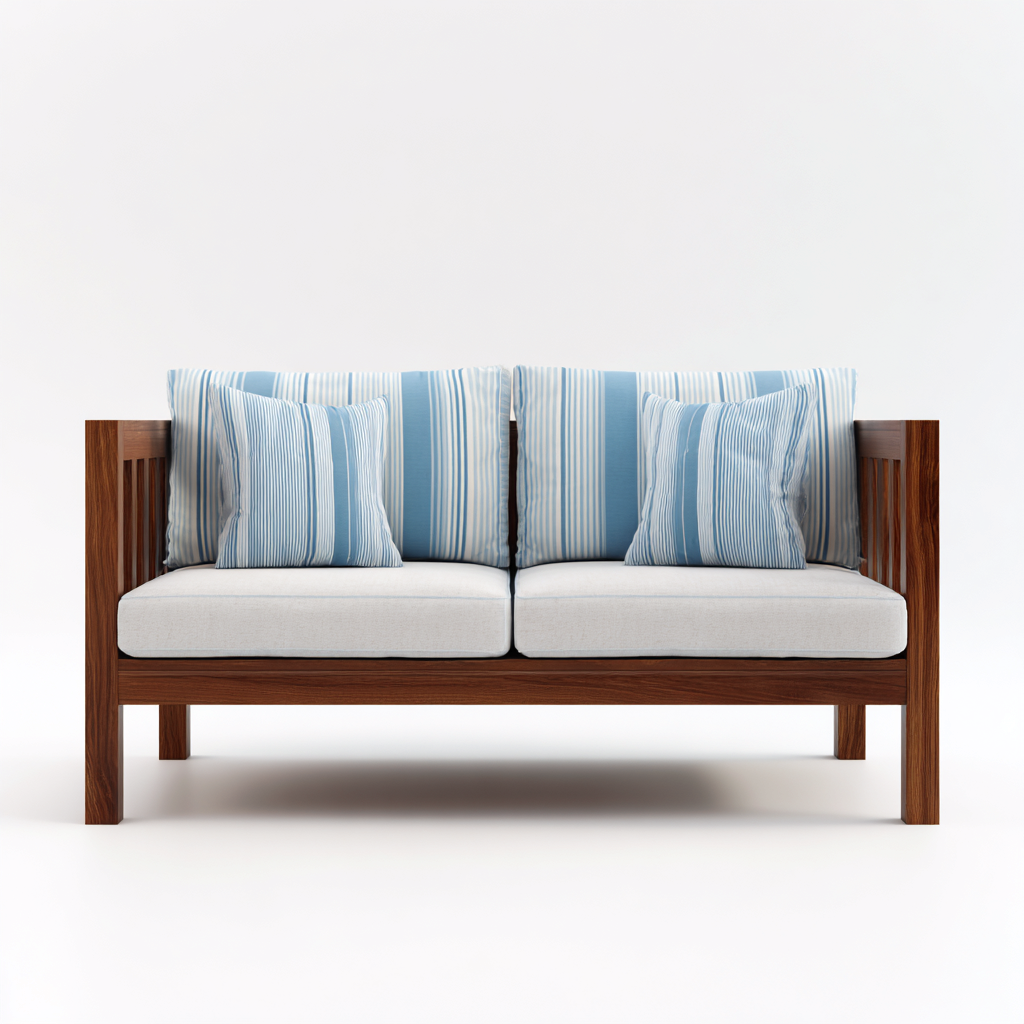 Canapé de jardin Bois et tissu 194x81x85 cm - bleu - blanc - style naturel pour espaces extérieurs-Nicheuse