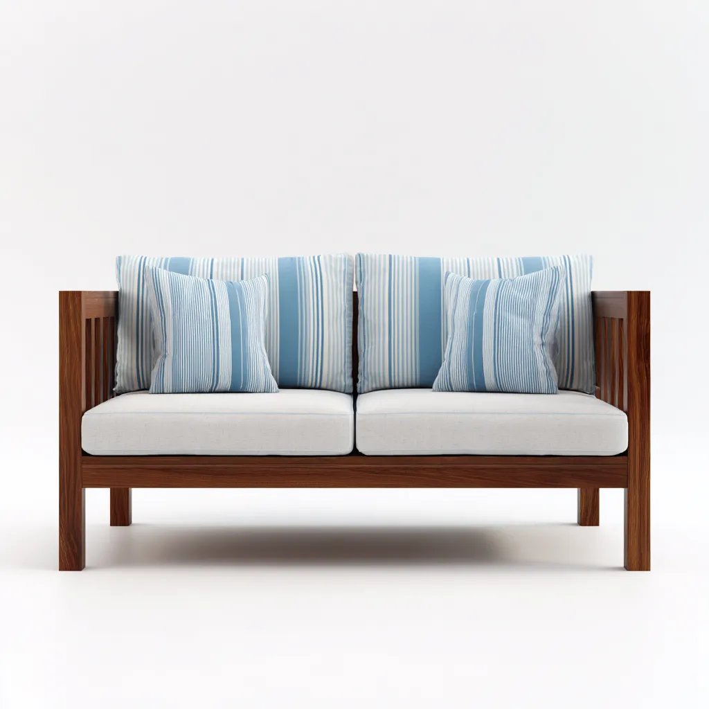 Canapé de jardin Bois et tissu 194x81x85 cm - bleu - blanc - style naturel pour espaces extérieurs-Nicheuse