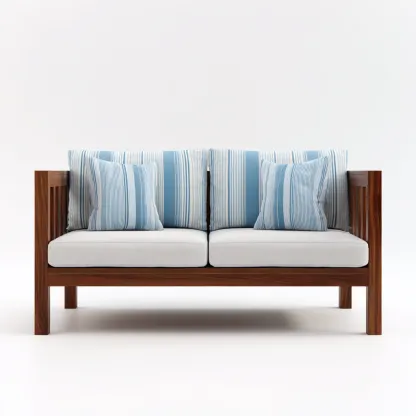 Canapé de jardin Bois et tissu 194x81x85 cm - bleu - blanc - style naturel pour espaces extérieurs-Nicheuse