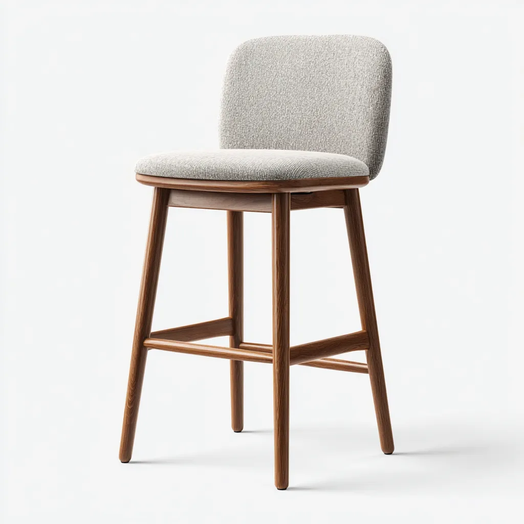 Tabouret de bar bois et tissu 45x45x95 cm - noyer et gris clair - style moderne - adapté à salle à manger-Nicheuse