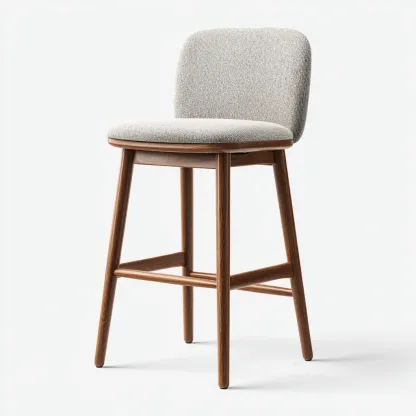 Tabouret de bar bois et tissu 45x45x95 cm - noyer et gris clair - style moderne - adapté à salle à manger-Nicheuse