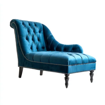 Chaise longue - tissu velours - bois - 174x74x90 cm - bleu canard - style classique - adaptée au salon-Nicheuse