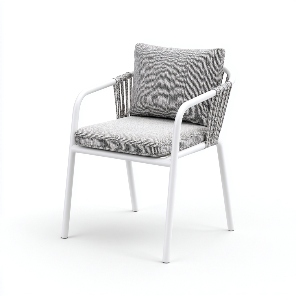 Fauteuil de jardin aluminium et corde tressée 56x57x83 cm - gris - blanc - adapté à l'extérieur - design moderne-Nicheuse