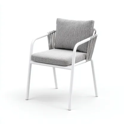 Fauteuil de jardin aluminium et corde tressée 56x57x83 cm - gris - blanc - adapté à l'extérieur - design moderne-Nicheuse