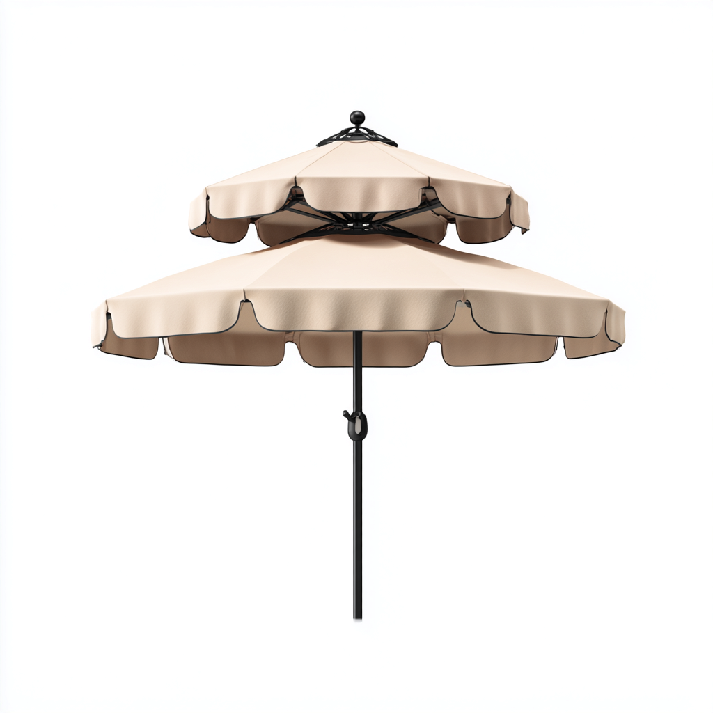Parasol de jardin Polyester et métal 300x300x250 cm - beige - design à double toit pour espaces extérieurs-Nicheuse