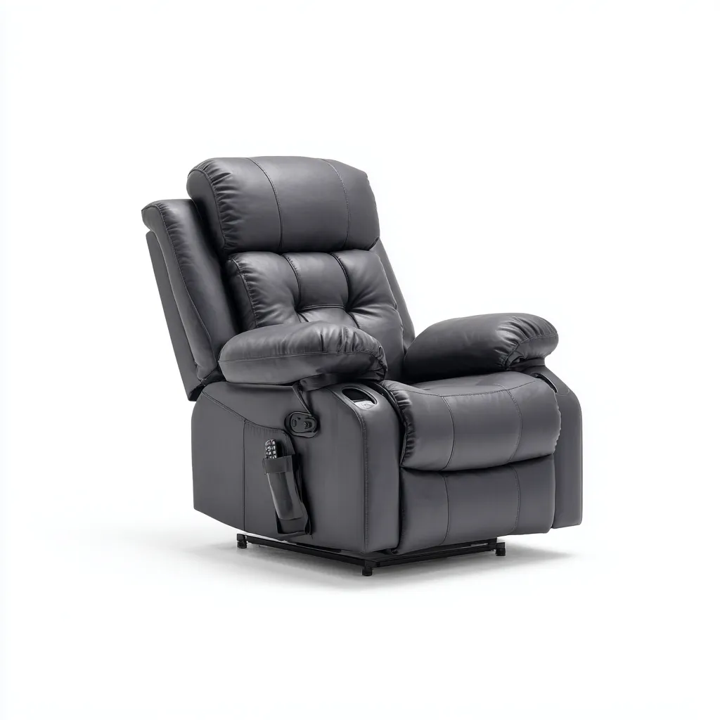 Fauteuil relax en cuir véritable 92x97x108 cm - gris foncé - design moderne adapté au salon-Nicheuse