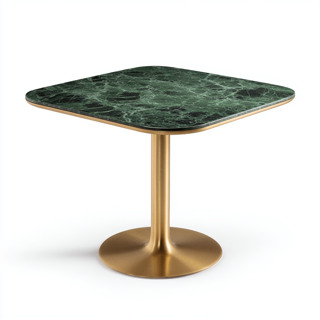 Table à manger marbre et métal 70x70x75 cm - vert - or - pour salle à manger - style moderne-Nicheuse
