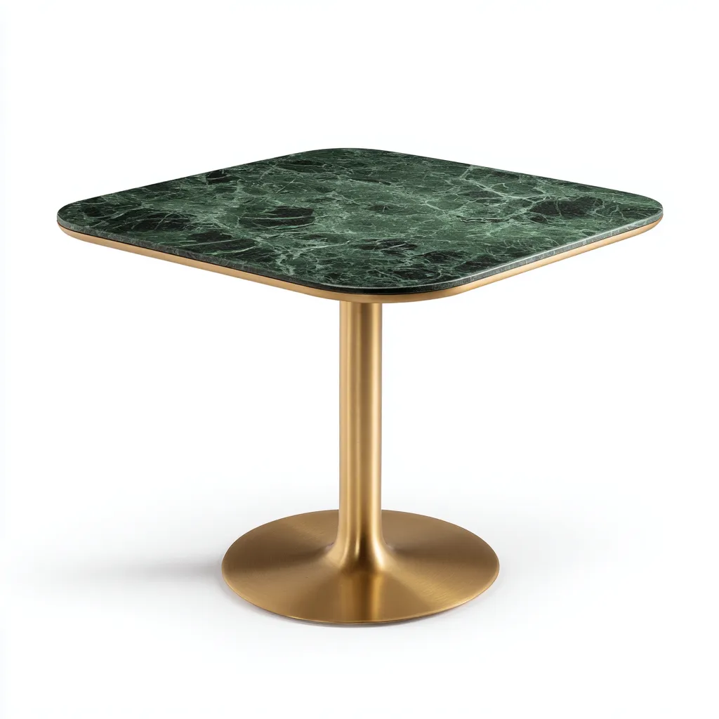 Table à manger marbre et métal 70x70x75 cm - vert - or - pour salle à manger - style moderne-Nicheuse