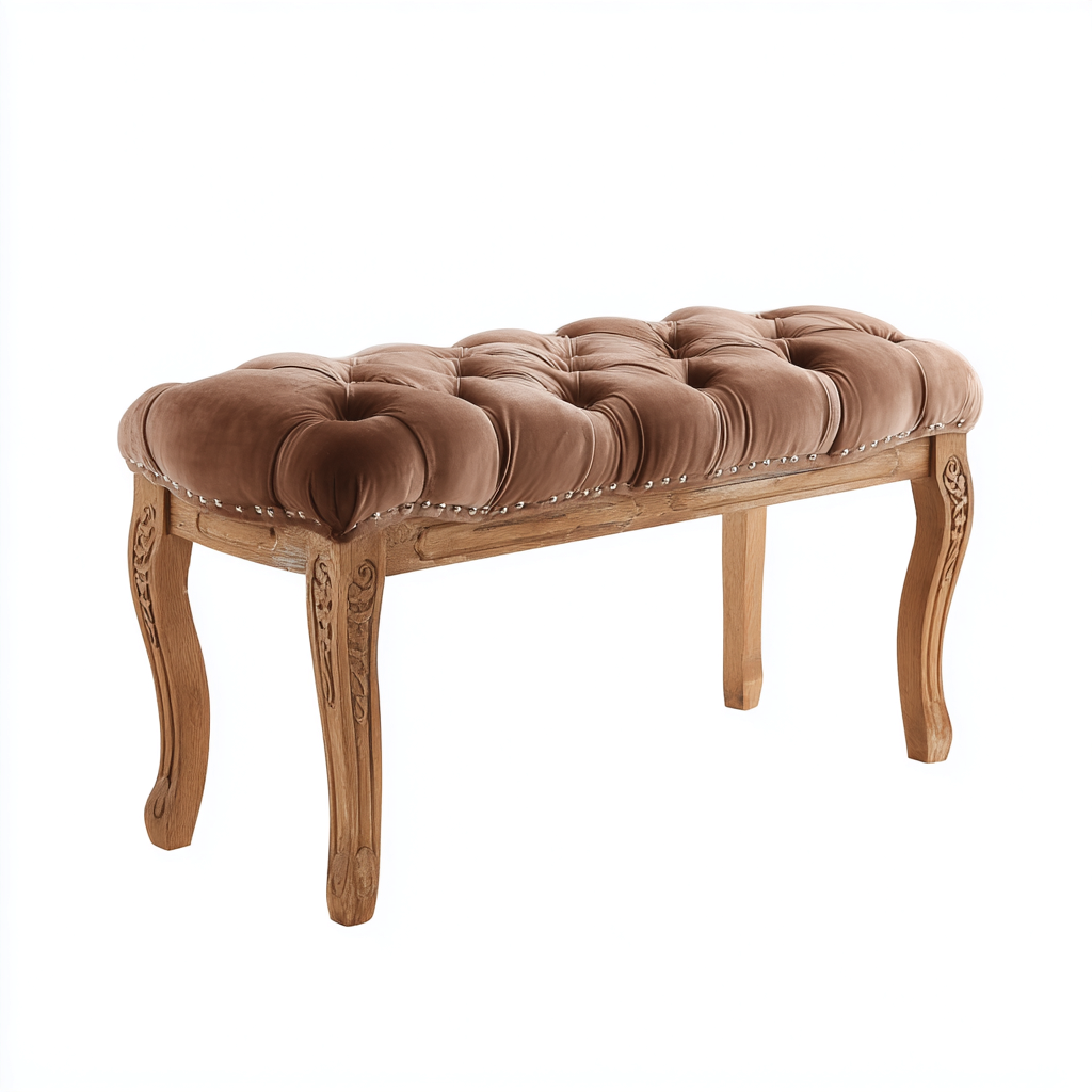 Banc de lit - velours et bois - 105x40x50 cm - marron - bois naturel - pour chambre - style classique-Nicheuse