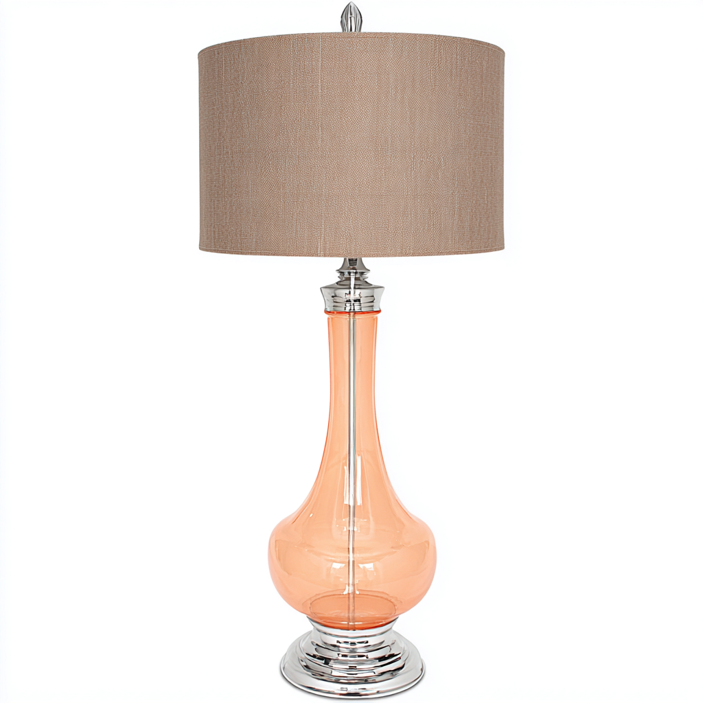 Lampe de table verre et métal 30x30x65 cm - orange et beige - style moderne pour salon-Nicheuse