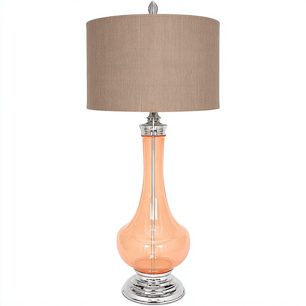 Lampe de table verre et métal 30x30x65 cm - orange et beige - style moderne pour salon-Nicheuse