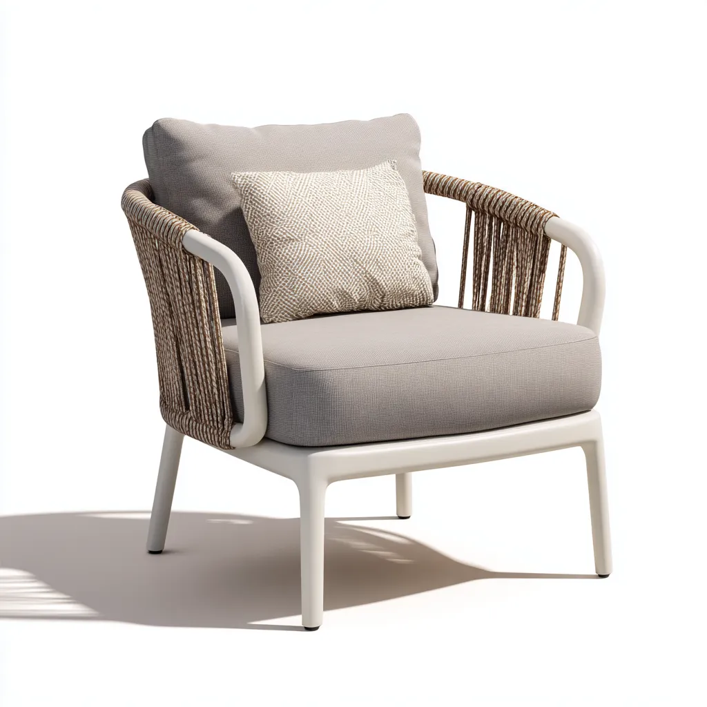 Fauteuil de jardin aluminium et corde tressée 79x78x85 cm - beige - blanc - adapté à l'extérieur - design moderne-Nicheuse