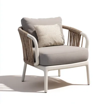 Fauteuil de jardin aluminium et corde tressée 79x78x85 cm - beige - blanc - adapté à l'extérieur - design moderne-Nicheuse