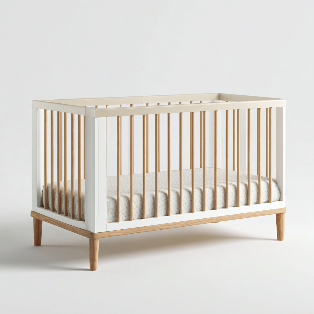 Lit bébé en bois massif 124x66x88 cm - blanc - bois naturel - adapté à la chambre - design contemporain-Nicheuse