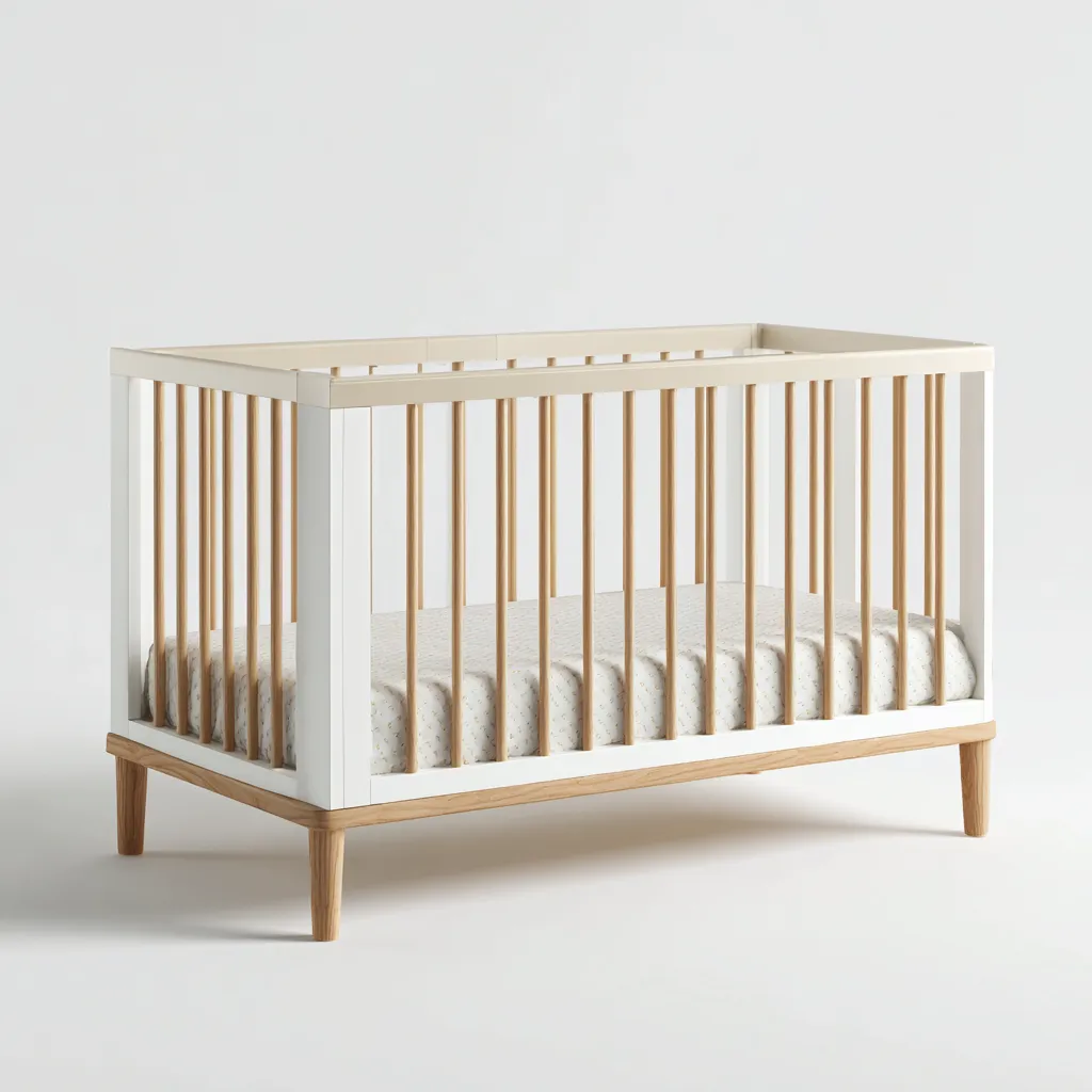 Lit bébé en bois massif 124x66x88 cm - blanc - bois naturel - adapté à la chambre - design contemporain-Nicheuse