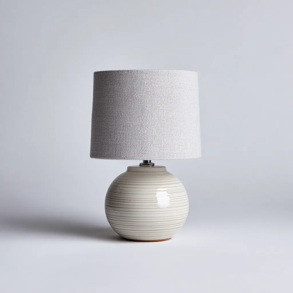 Lampe de table céramique et tissu 24x24x38 cm - blanc cassé et gris clair - style moderne pour salon-Nicheuse