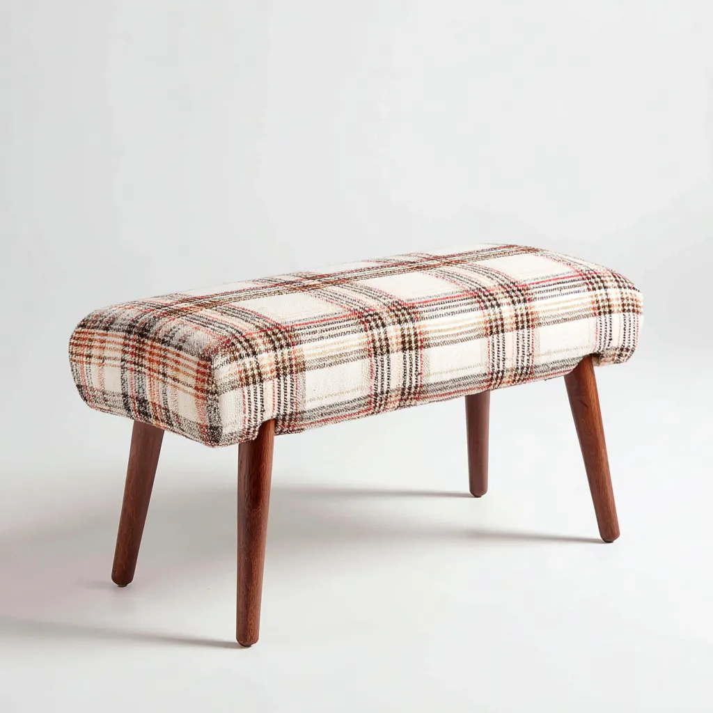 Banc de lit - tissu et bois - 100x38x47 cm - beige - marron - pour chambre - style moderne-Nicheuse