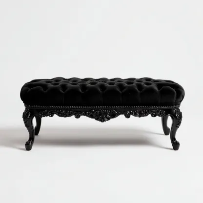 Banc de lit - velours et bois sculpté - 120x45x48 cm - noir - pour chambre - style classique-Nicheuse