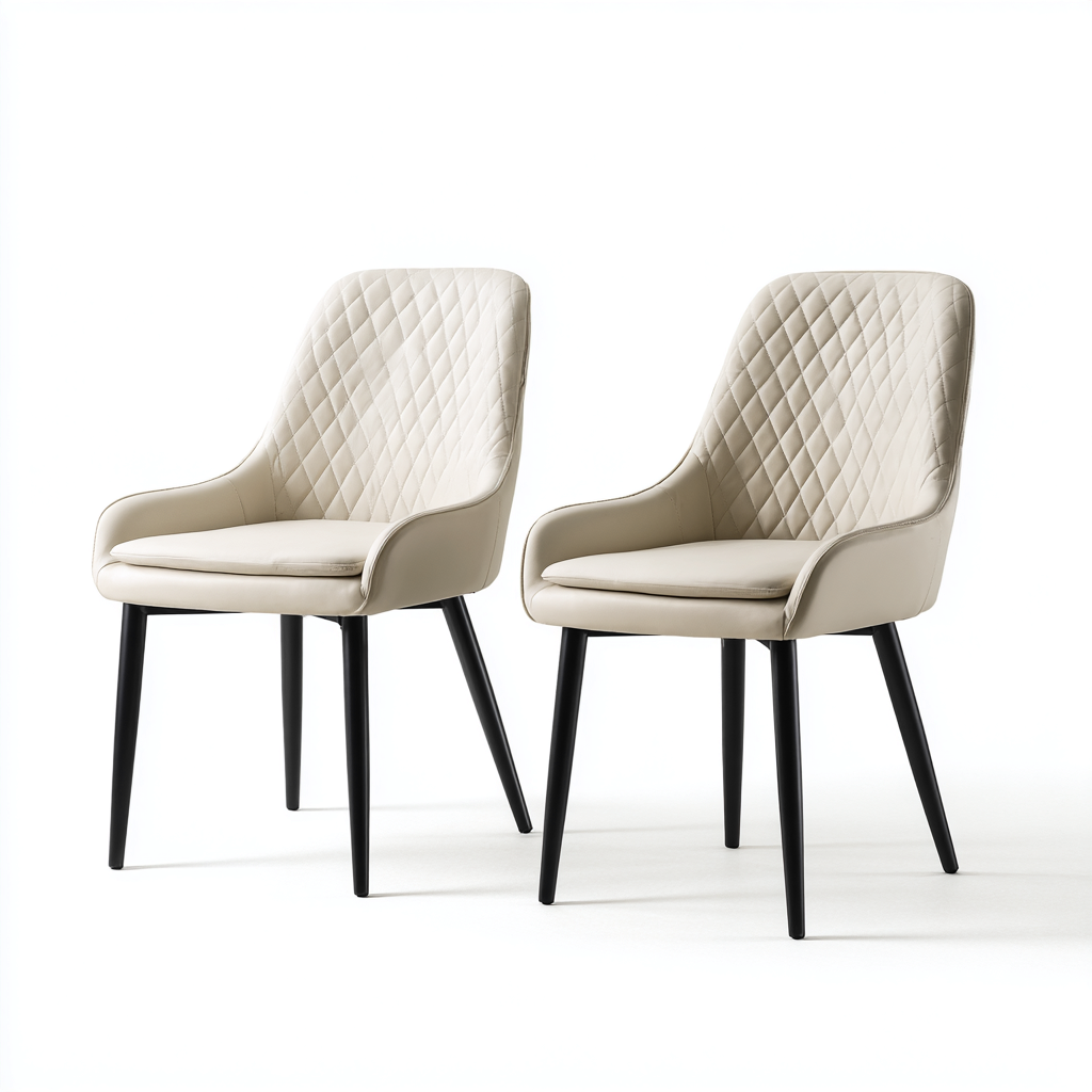 Chaise de salle à manger lot de 2 cuir et métal 48x55x88 cm - beige et noir - style moderne - adaptées à salle à manger-Nicheuse