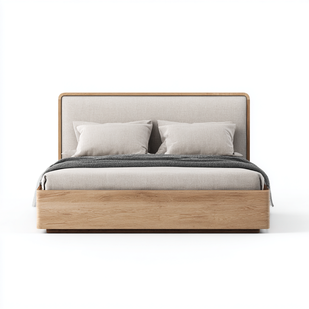 Lit double bois et tissu 200x180x112 cm - beige - adapté à la chambre - design contemporain-Nicheuse