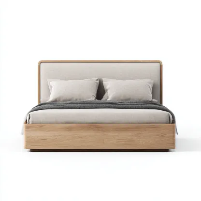 Lit double bois et tissu 200x180x112 cm - beige - adapté à la chambre - design contemporain-Nicheuse