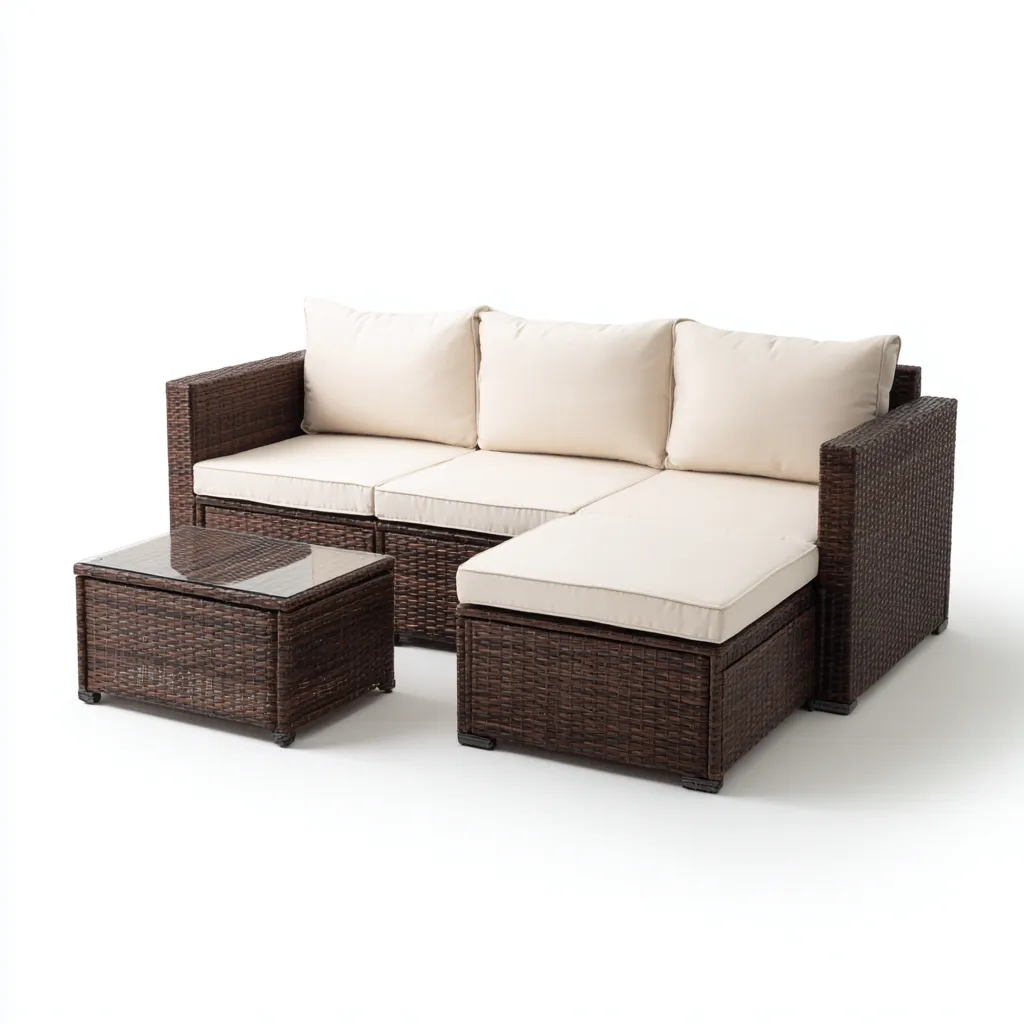 Canapé de jardin Résine tressée et tissu 227x142x73 cm - marron - beige - style moderne pour espaces extérieurs-Nicheuse