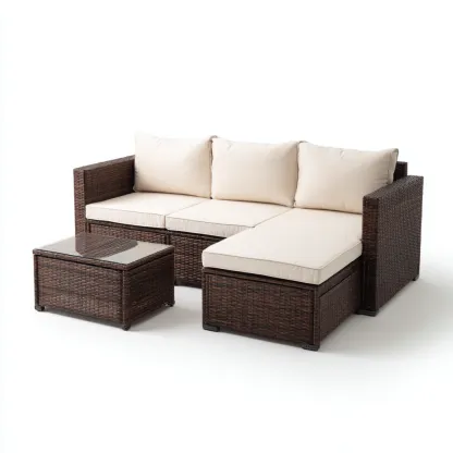 Canapé de jardin Résine tressée et tissu 227x142x73 cm - marron - beige - style moderne pour espaces extérieurs-Nicheuse