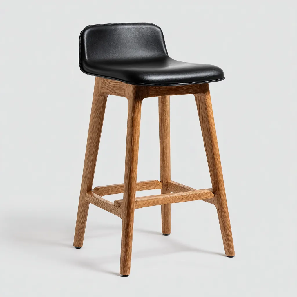 Tabouret de bar bois et cuir véritable 45x45x75 cm - noir - design moderne - adapté à salle à manger-Nicheuse