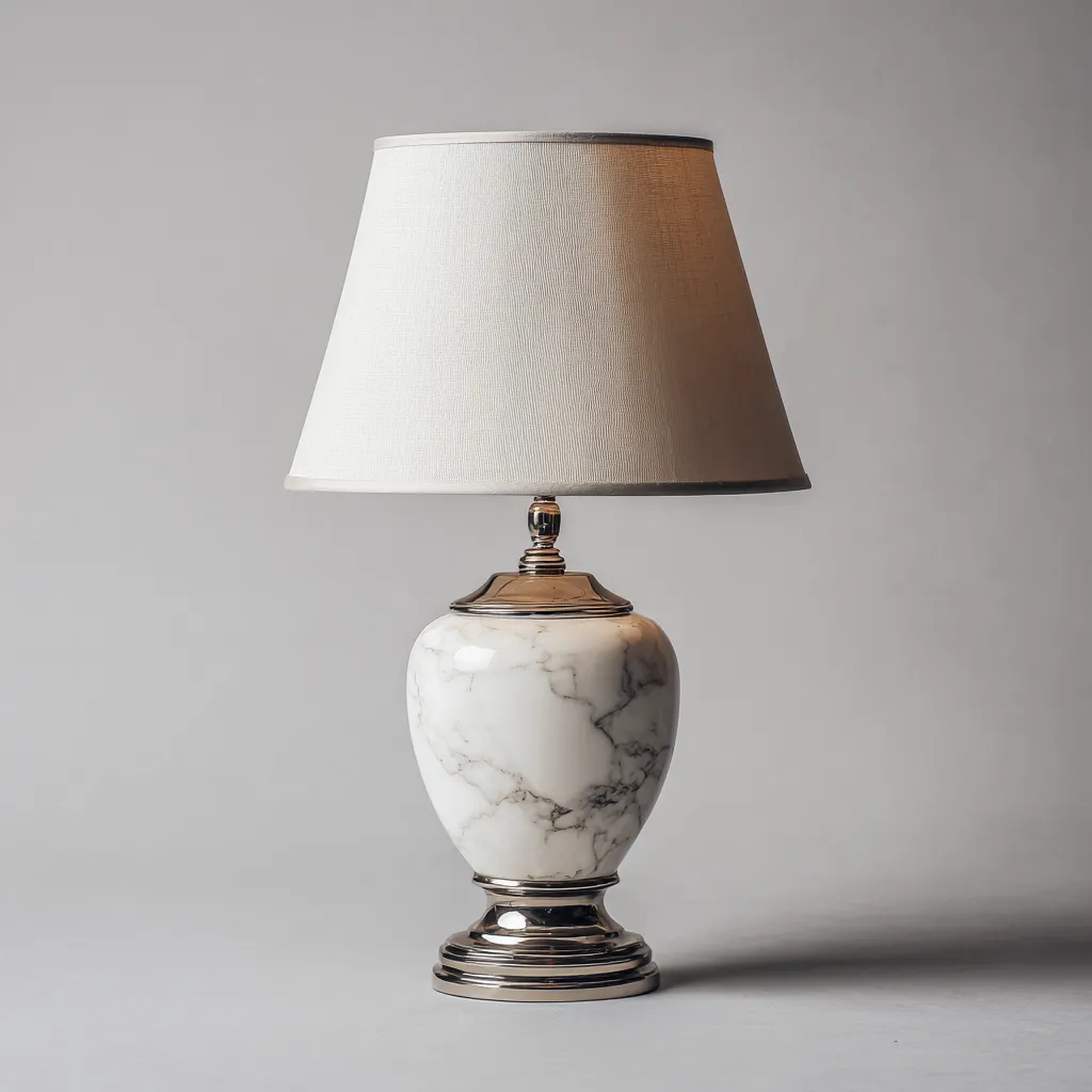 Lampe de table céramique et métal 30x30x50 cm - blanc et argent - style classique pour salon-Nicheuse